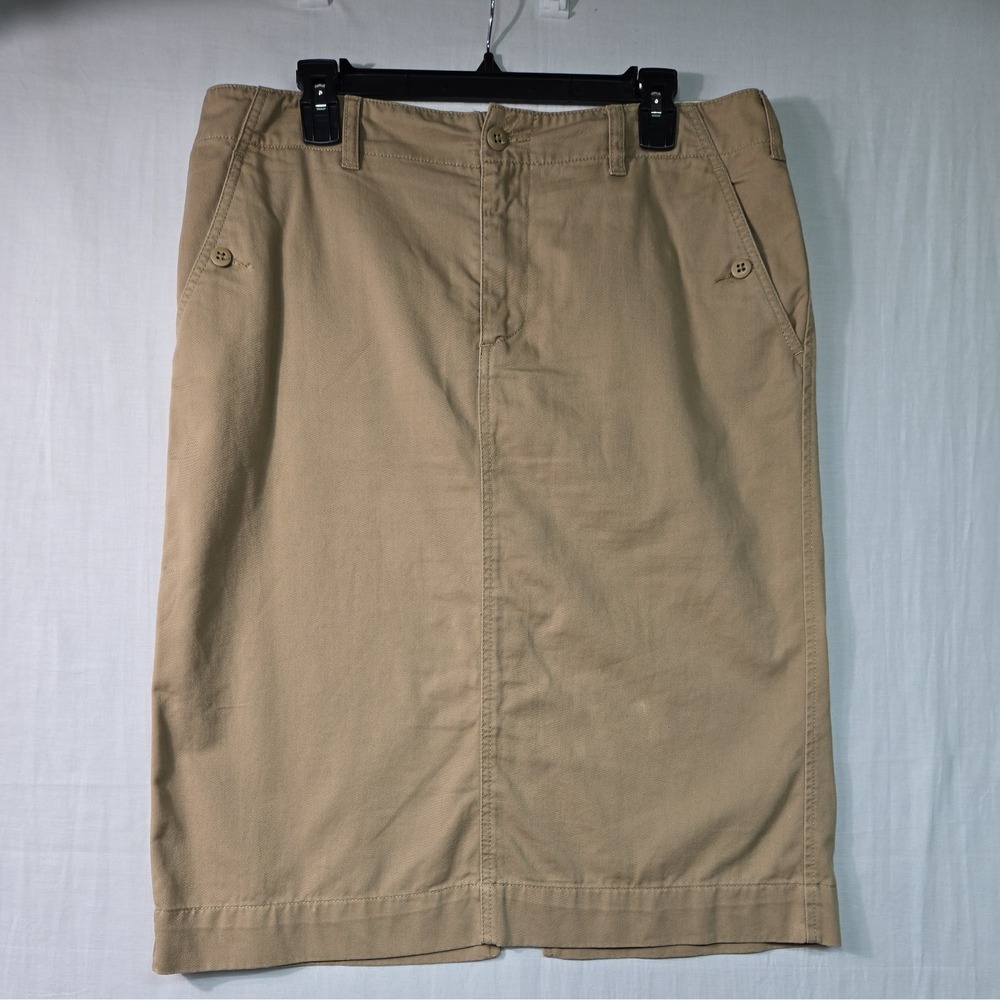 Ralph Lauren Women's Midi Khaki Tan Pencil Skirt Chino Size 14 Cotton Slit